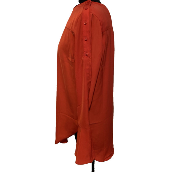 NWT Treasure Bond Silky Blouse Womens Small Red High Collar Office Modern Blouse - Picture 2 of 16